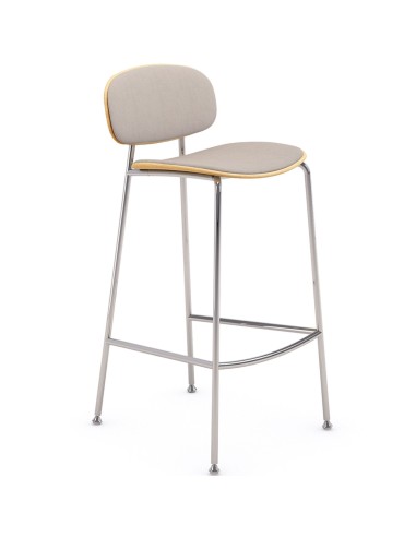 Tondina – Tabouret pour bar design avec assise en tissu et dossier en bois, idéal pour une ambiance élégante et contemporaine