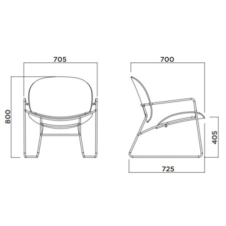 Tondina – Chaise lounge confortable avec revêtement tissu et base métal, idéale pour salons ou accueils