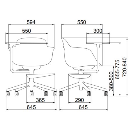 Chaise d’enseignement à roulettes avec plateau écritoire – Sicla EDU