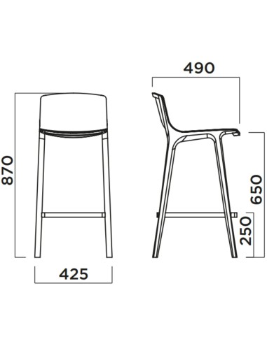 Dimensions Tabouret de cuisine en bois Seame avec repose-pieds en acier