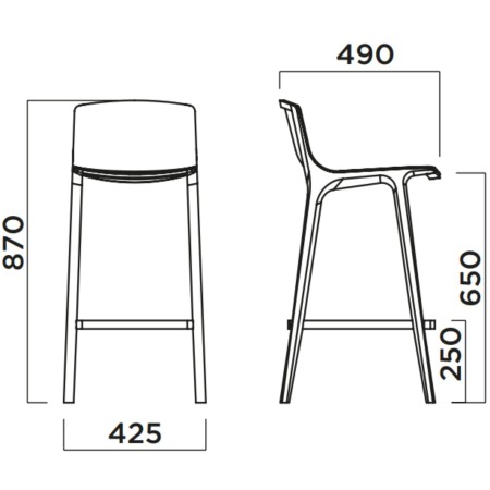 Dimensions Tabouret de cuisine en bois Seame avec repose-pieds en acier