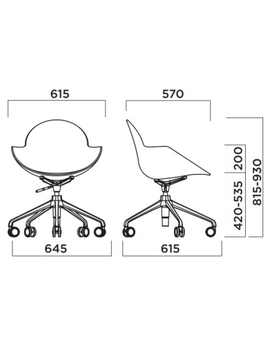 Dimensions de la chaise Cookie 5 branches réglable