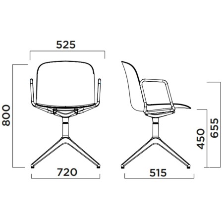Dimensions de la chaise Relief 4 star aluminium base avec accoudoirs