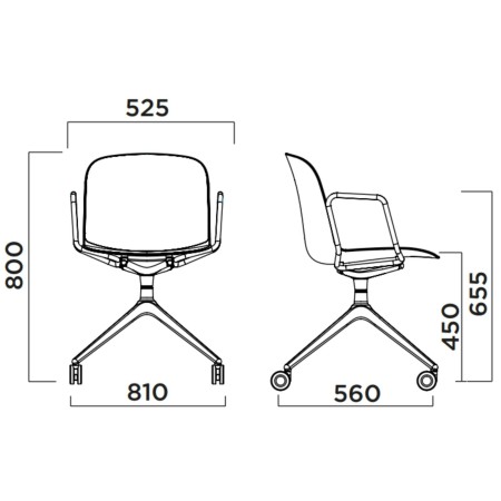 Chaise roulante avec support bras et base étoile – Relief