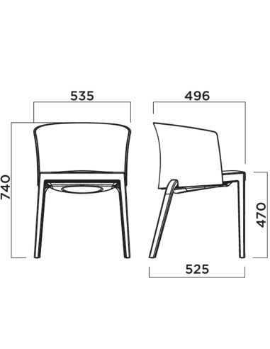 Dimensions Chaises BI modernes avec assise et dossier rembourrés en tissu