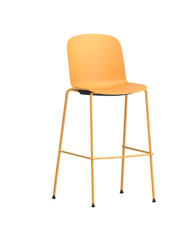 Tabouret haut Relief 4 pieds en plastique jaune avec structure métallique assortie
