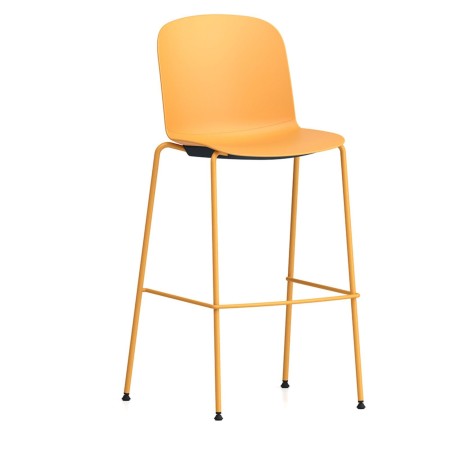 Tabouret haut Relief 4 pieds en plastique jaune avec structure métallique assortie
