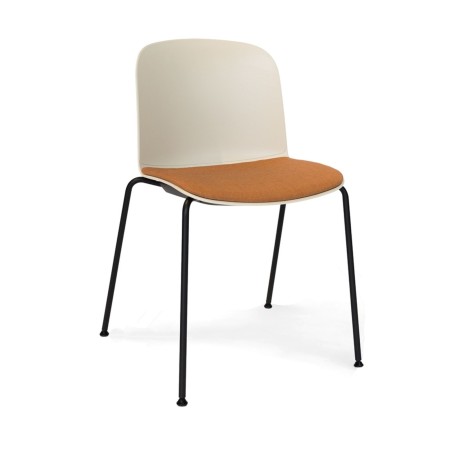 Chaise Relief 4 pieds avec assise tapissée orange et coque blanche – vue produit