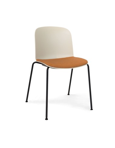 Chaise Relief 4 pieds avec assise tapissée orange et coque blanche – vue produit