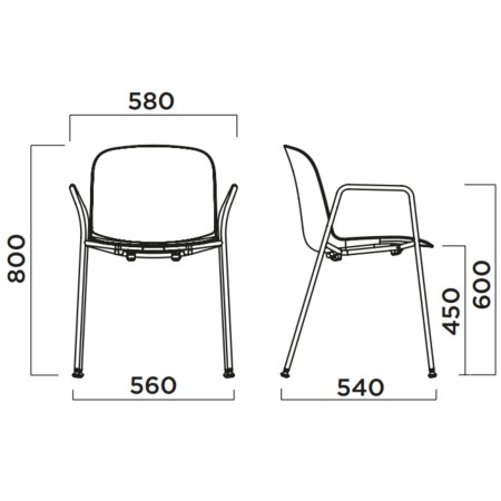 Dimensions chaise tapissée avec accoudoirs en métal pour réunion ou accueil – Relief Tissu A