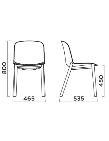 Dimensions chaise en tissu avec pieds bois frêne – Relief Wood
