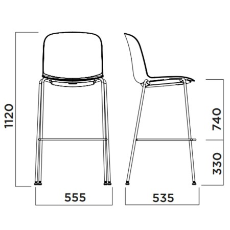 Dimensions tabouret haut tissu piètement tube pour bar – Relief Bar