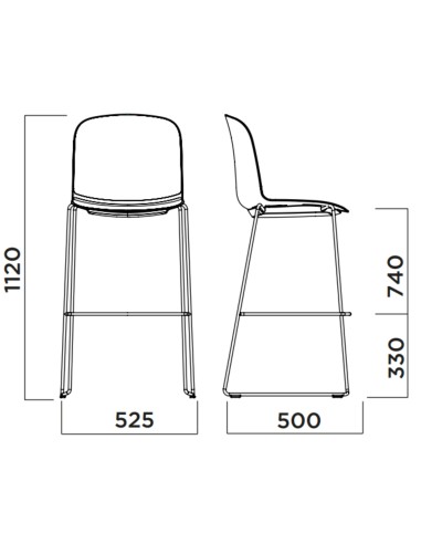 Dimensions tabouret haut avec tissu et piètement traîneau noir pour bar – Relief Bar