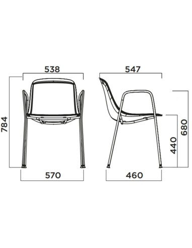 Dimensions de la chaise Pure Loop Mono 4 pieds avec accoudoirs