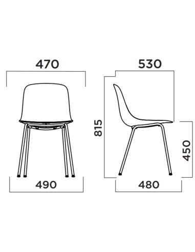 Dimensions chaise 4 pieds confortable coque plastique assise tissu – Pure Loop Mono