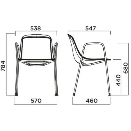 Dimensions chaise visiteur coque plastique avec accoudoirs métal - Pure Loop Mono