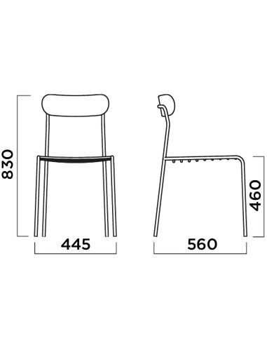 Dimensions chaise en acier et bois - modèle Uti