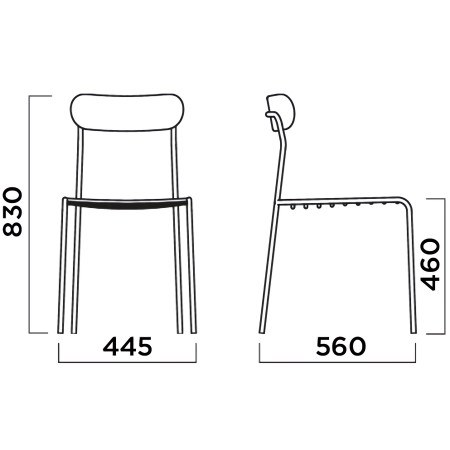 Dimensions chaise en acier et bois - modèle Uti