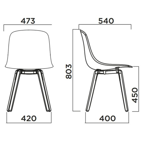 Dimensions chaise piètement bois assise tissu style scandinave Pure Loop Mono Wood