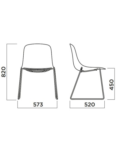 Dimensions chaise tissu à pied traîneau sans accoudoirs Pure Loop Mono pour réunion