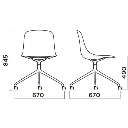 Dimensions chaise pivotante en tissu à roulettes Pure Loop Mono