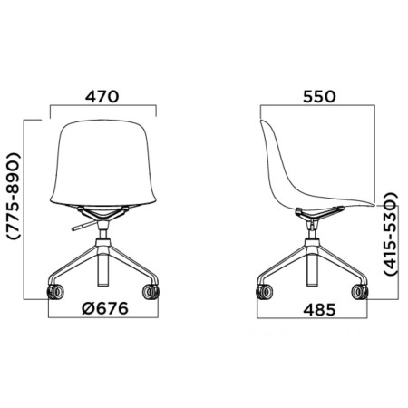 Dimensions chaise pivotante à roulettes en tissu – Pure Loop Mono