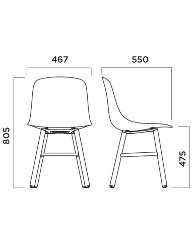 Dimensions siège en tissu avec piètement bois scandinave – Pure Loop Mono Wood Retro