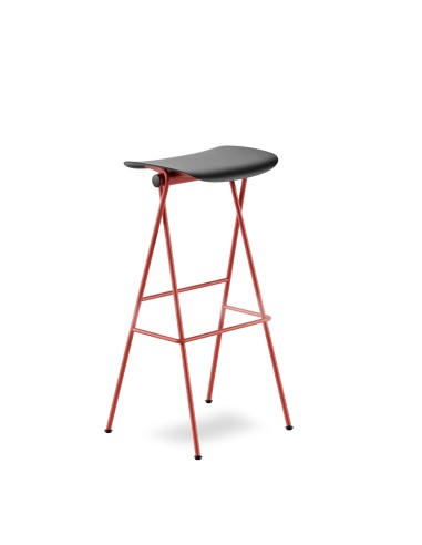 Tabouret de bar - acier rouge et assise noire en plastique - design moderne et minimaliste Flip