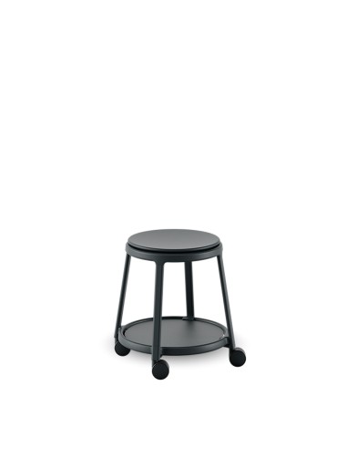 Tabouret minimaliste ROUND&ROLL - avec roulettes et acier noir