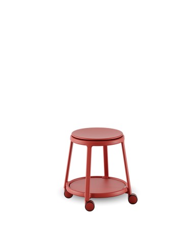 tabouret à roulettes avec assise fixe et tablette ROUND&ROLL rouge