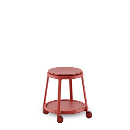 tabouret à roulettes avec assise fixe et tablette ROUND&ROLL rouge