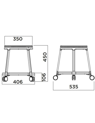 Dimensions tabouret bas assise en plastique avec roulettes ROUND&ROLL