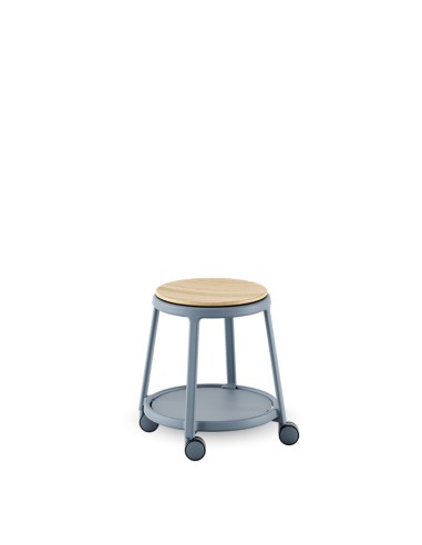 tabouret à roulettes avec assise bois frêne naturel ROUND&ROLL