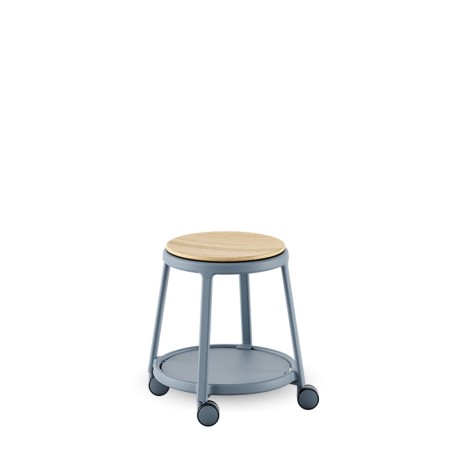 tabouret à roulettes avec assise bois frêne naturel ROUND&ROLL