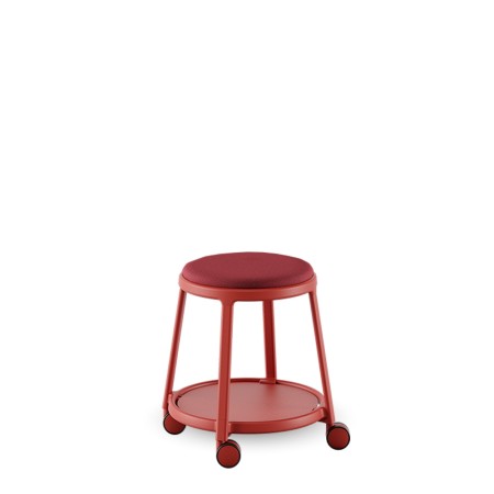 Tabouret ROUND&ROLL avec roulettes - assise fixe rembourrée - design épuré et coloré