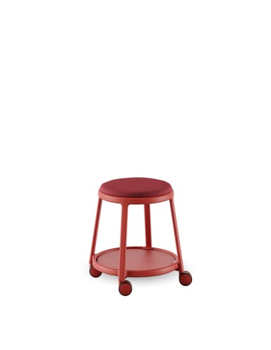 Tabouret ROUND&ROLL avec roulettes - assise fixe rembourrée - design épuré et coloré