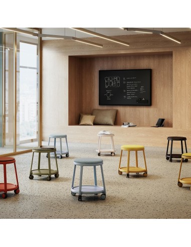 Tabouret à roulettes pour espace de coworking - assise confort et colorés