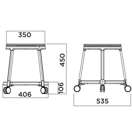 Dimensions Tabouret ROUND&ROLL avec roulettes