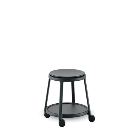 Tabouret pivotant minimaliste ROUND&ROLL - avec roulettes et acier noir	