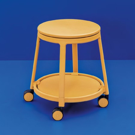 	Tabouret bas à roulettes - assise pivotante jaune - design moderne et coloré