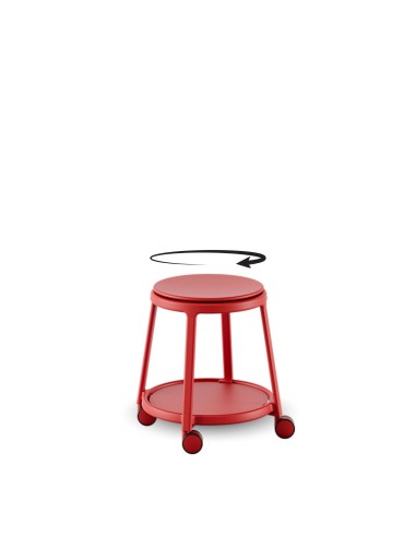 Tabouret pivotant à roulettes - acier rouge pour bureau open space