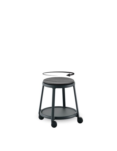 Tabouret pivotant noir ROUND&ROLL - assise en frêne et roulettes