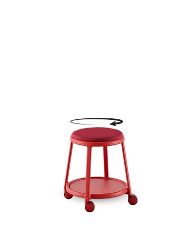 Tabouret ROUND&ROLL avec roulettes - assise mobile rembourrée - design épuré et coloré