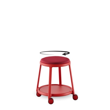 Tabouret ROUND&ROLL avec roulettes - assise mobile rembourrée - design épuré et coloré