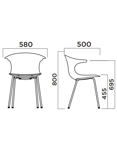 Dimensions techniques de la chaise Loop Mono 4 pieds
