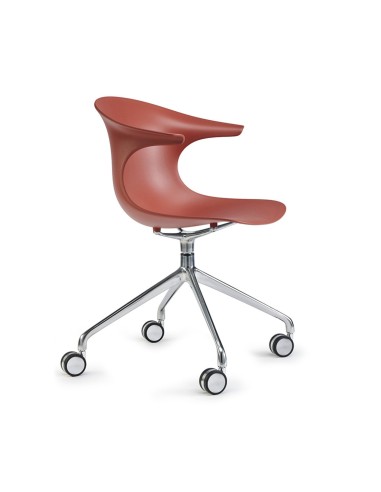 Chaise de réunion pivotante à roulettes rouge – Loop Mono Design