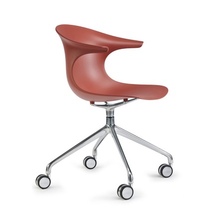 Chaise de réunion pivotante à roulettes rouge – Loop Mono Design