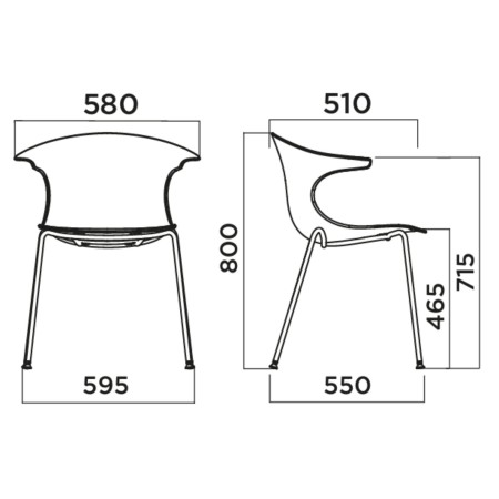 Dimensions chaise visiteur tissu 4 pieds Loop Mono Design pour salle d’attente