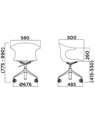 Dimensions chaise réglable à roulettes pour réunion Loop Mono Design