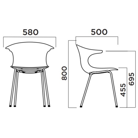Dimensions chaise design tapissée empilable 4 pieds – Loop Mono Design